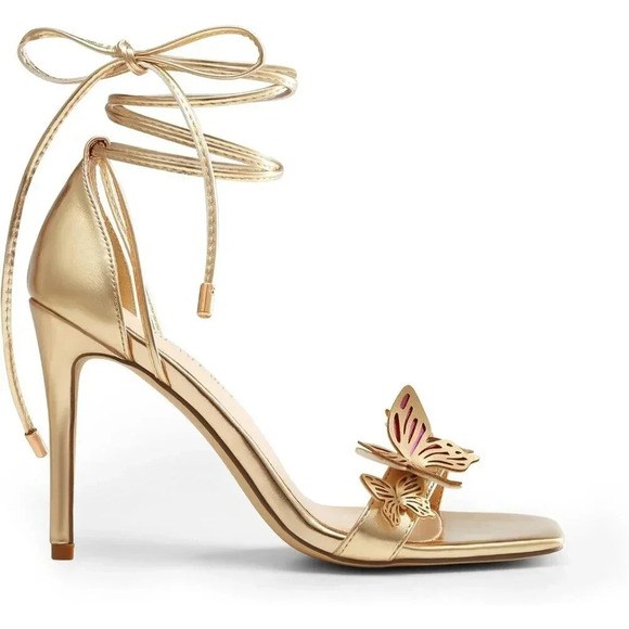 ❤️Women Gold High Heels Strappy Gladiator Toe Fashion Dressy Heels Wedding - Picture 3 of 7